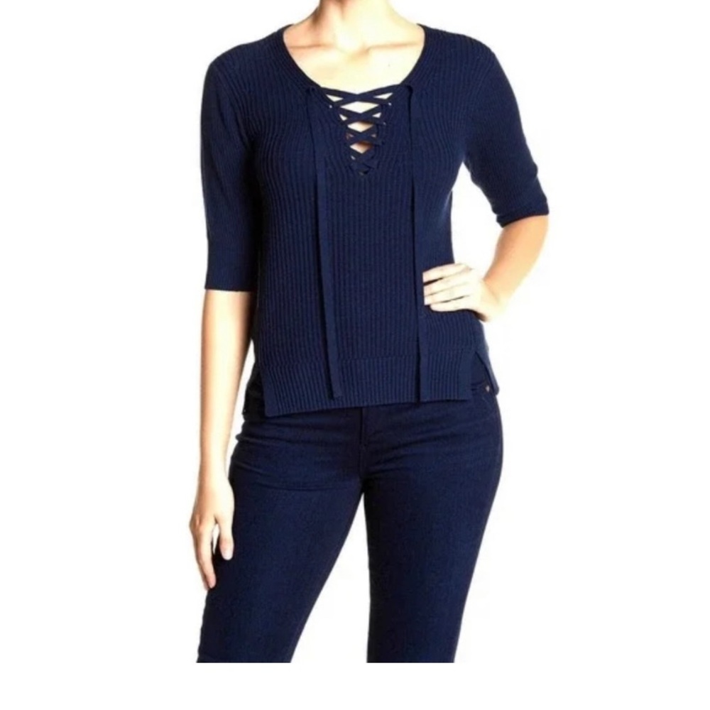 Veronica Beard Lace Up Sweater in Navy, Sz L